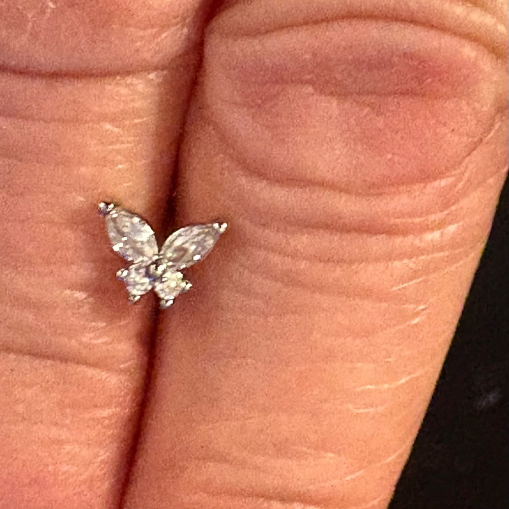 Nose Ring- ButterFly Shape Stud 20G Stainless Steel Zirconias L Bone Screw
